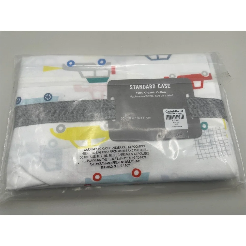 Crate & Barrel Kids Organic Cotton Pillowcase Standard Size Modern Car Truck Boy
